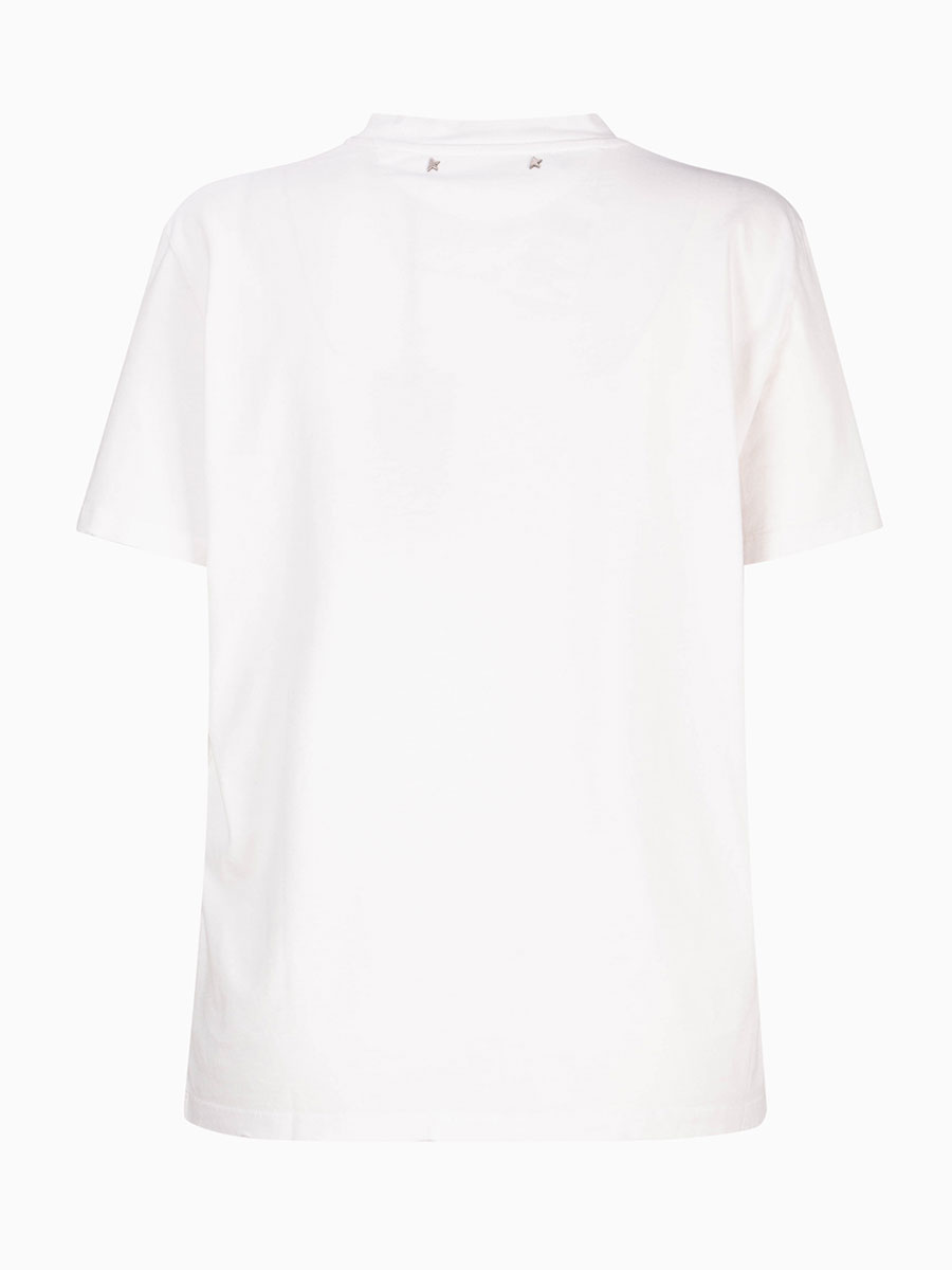 T-Shirt in Weiß mit Kristallbesatz am Ausschnitt von Golden Goose
