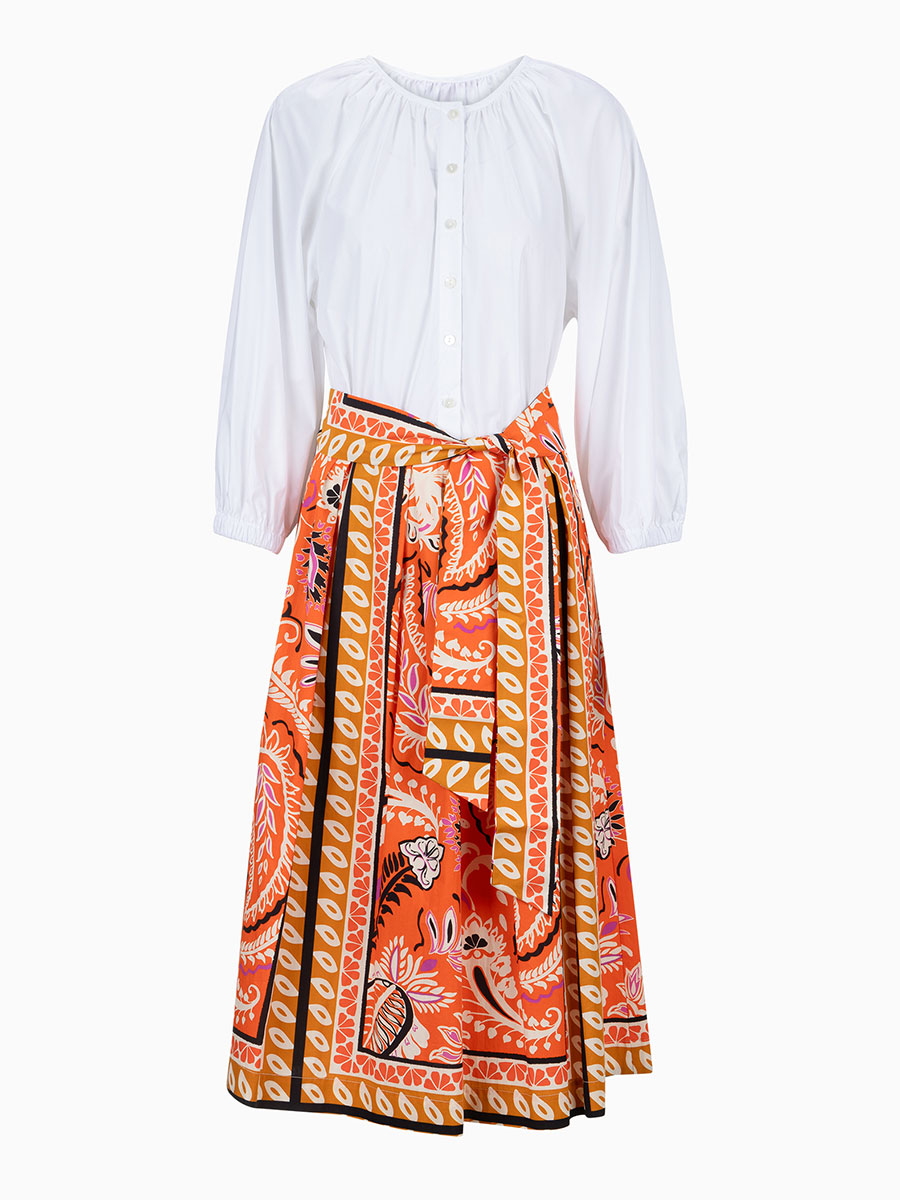 Midi-Kleid in Orange und Weiß von La Camicia