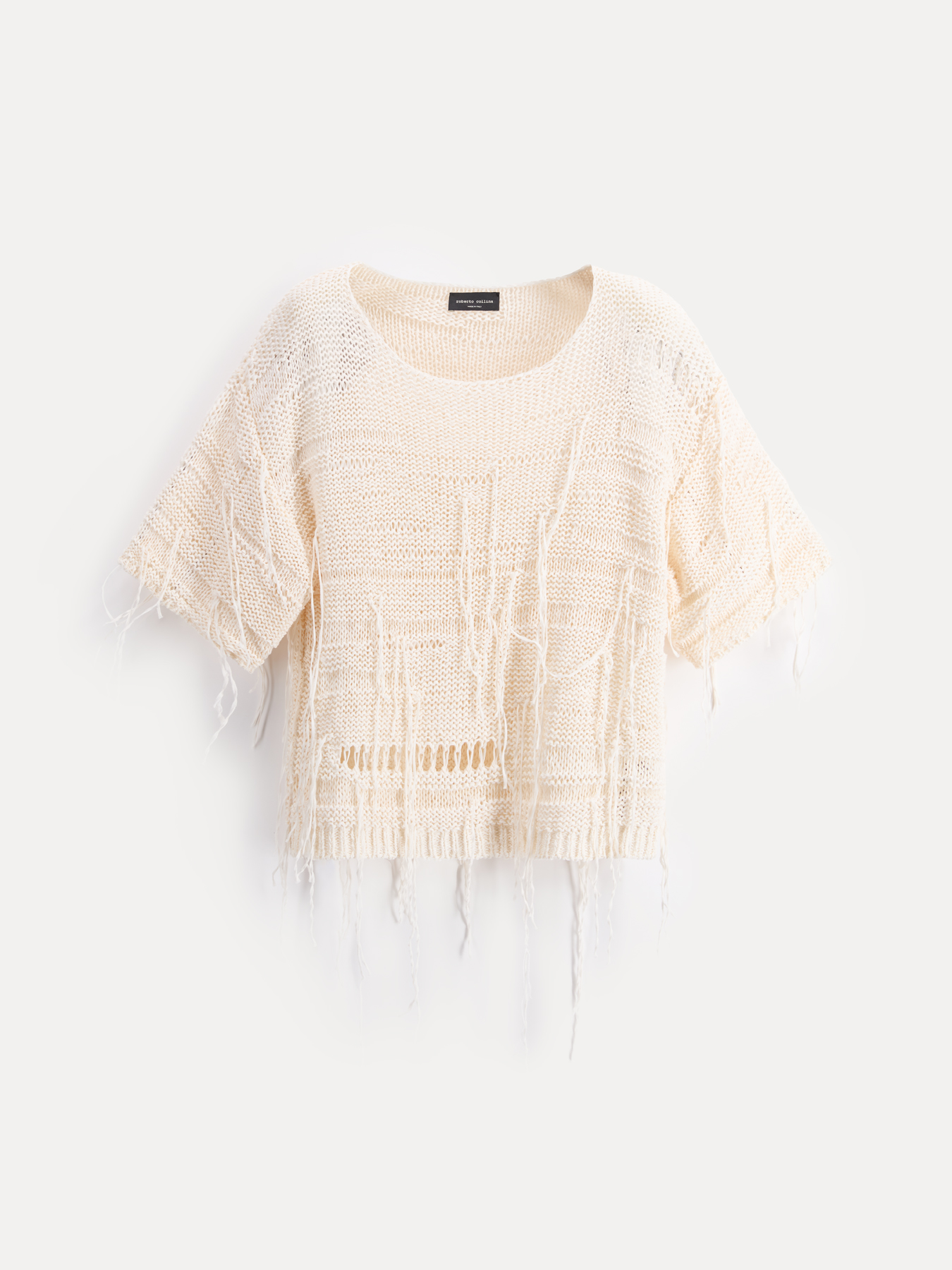 Fransen-Pullover in Creme von Roberto Collina