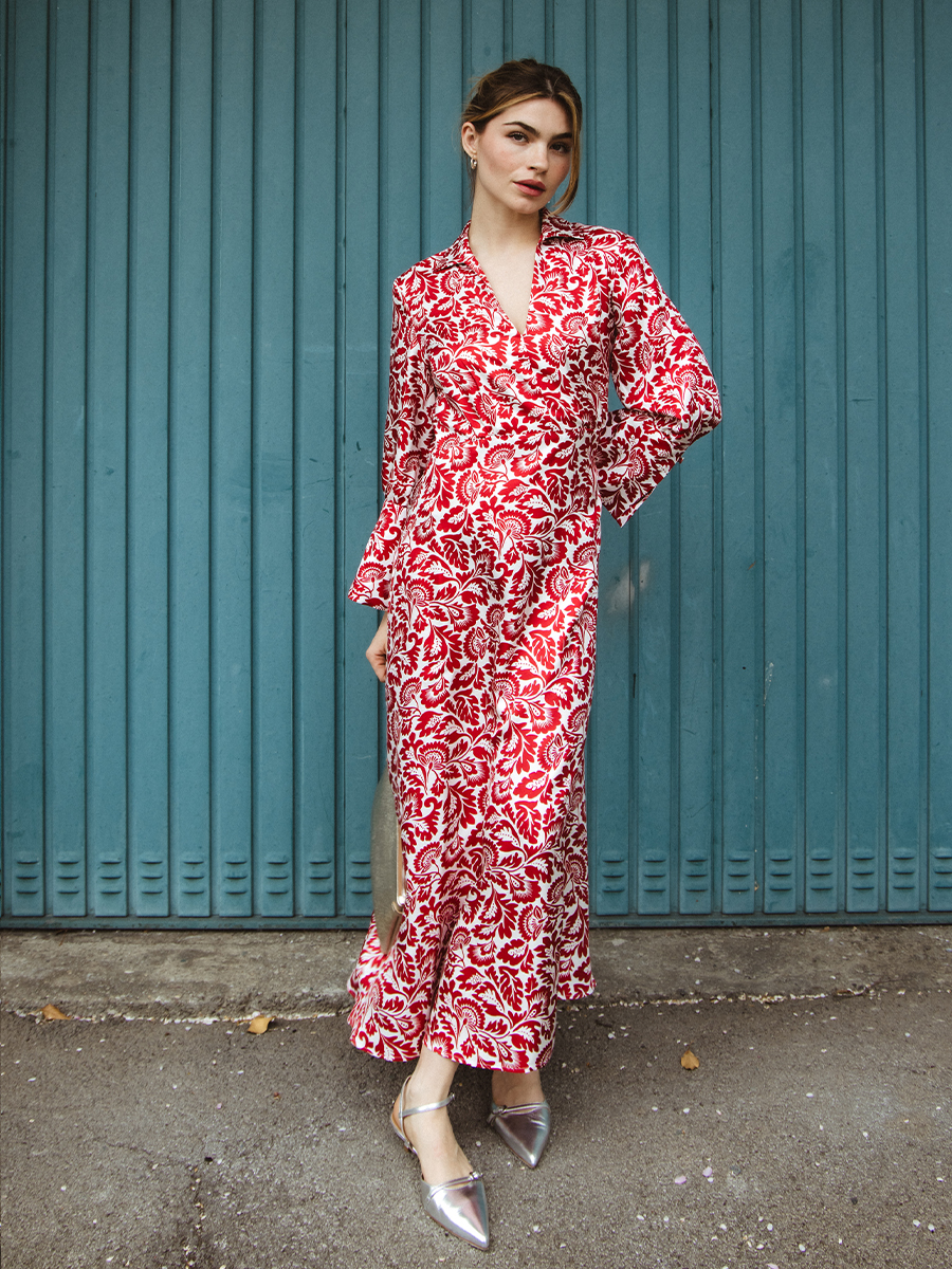 Seiden-Hemdblusenkleid in Rot von Caliban