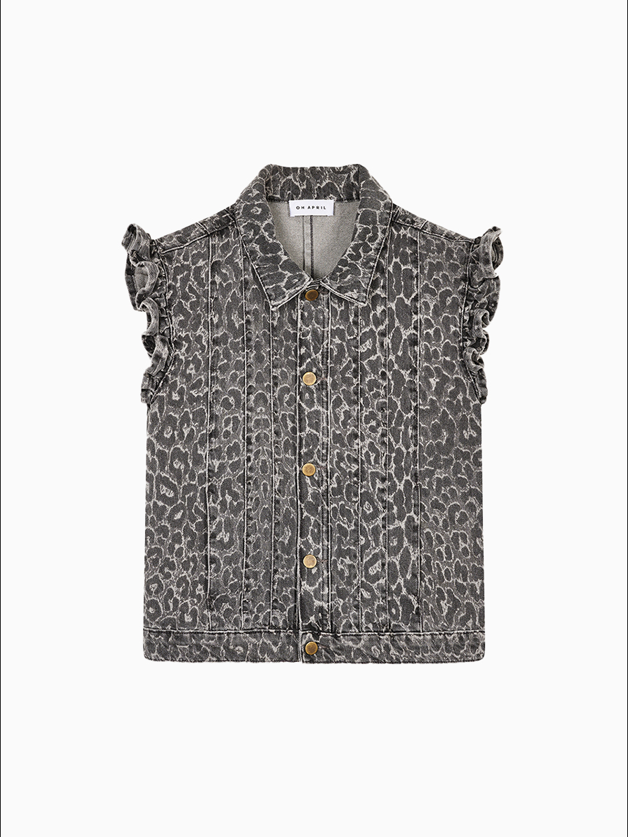 Denim-Weste in grauem Leo-Muster von OH APRIL