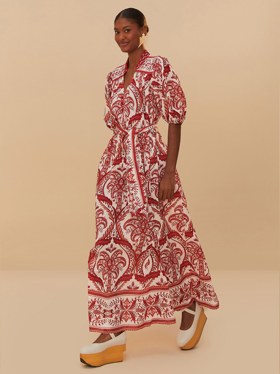Maxi-Kleid rot gemustert von Farm Rio