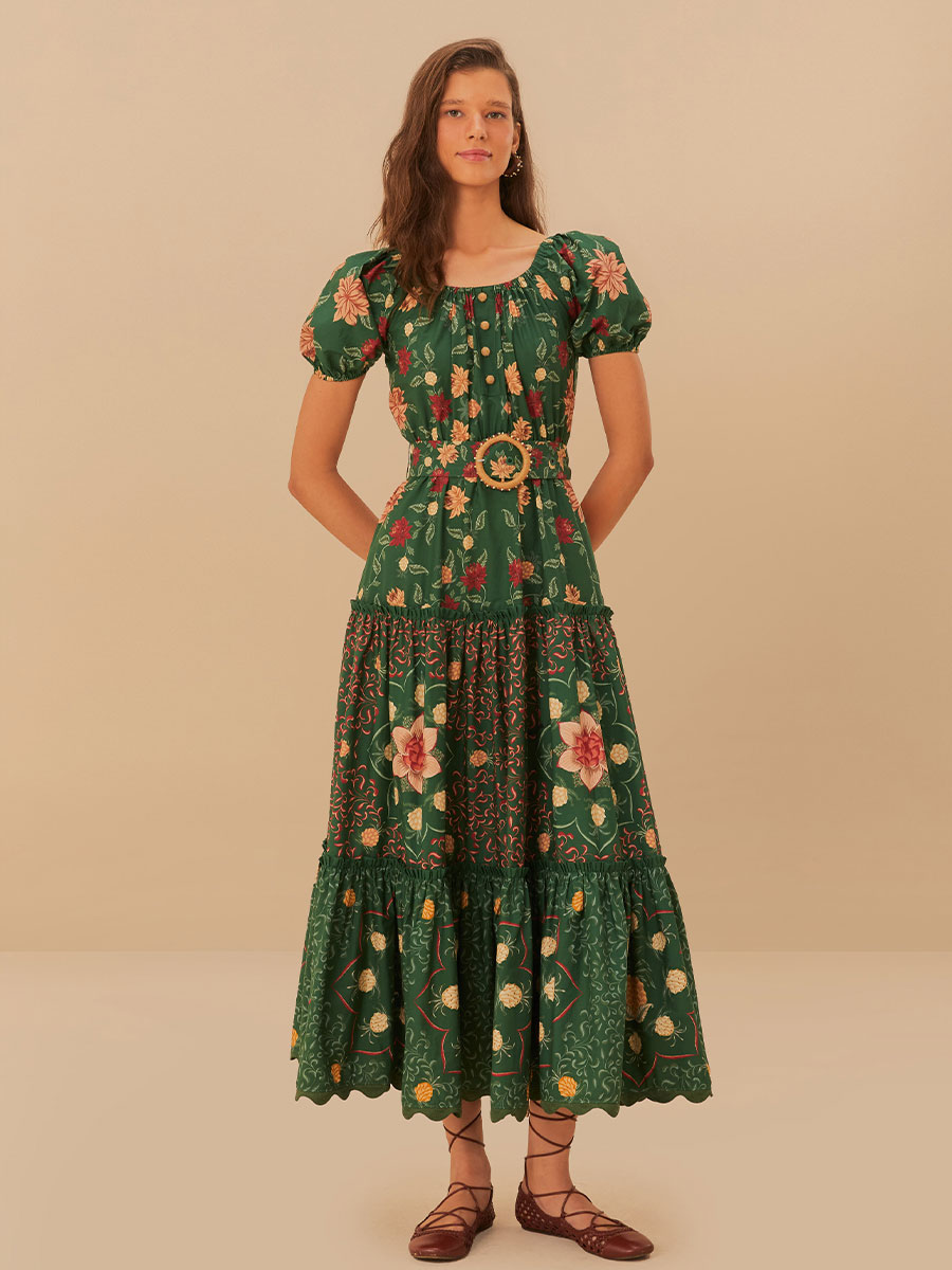 Maxi-Kleid in Grün mit Blumenmuster von Farm Rio