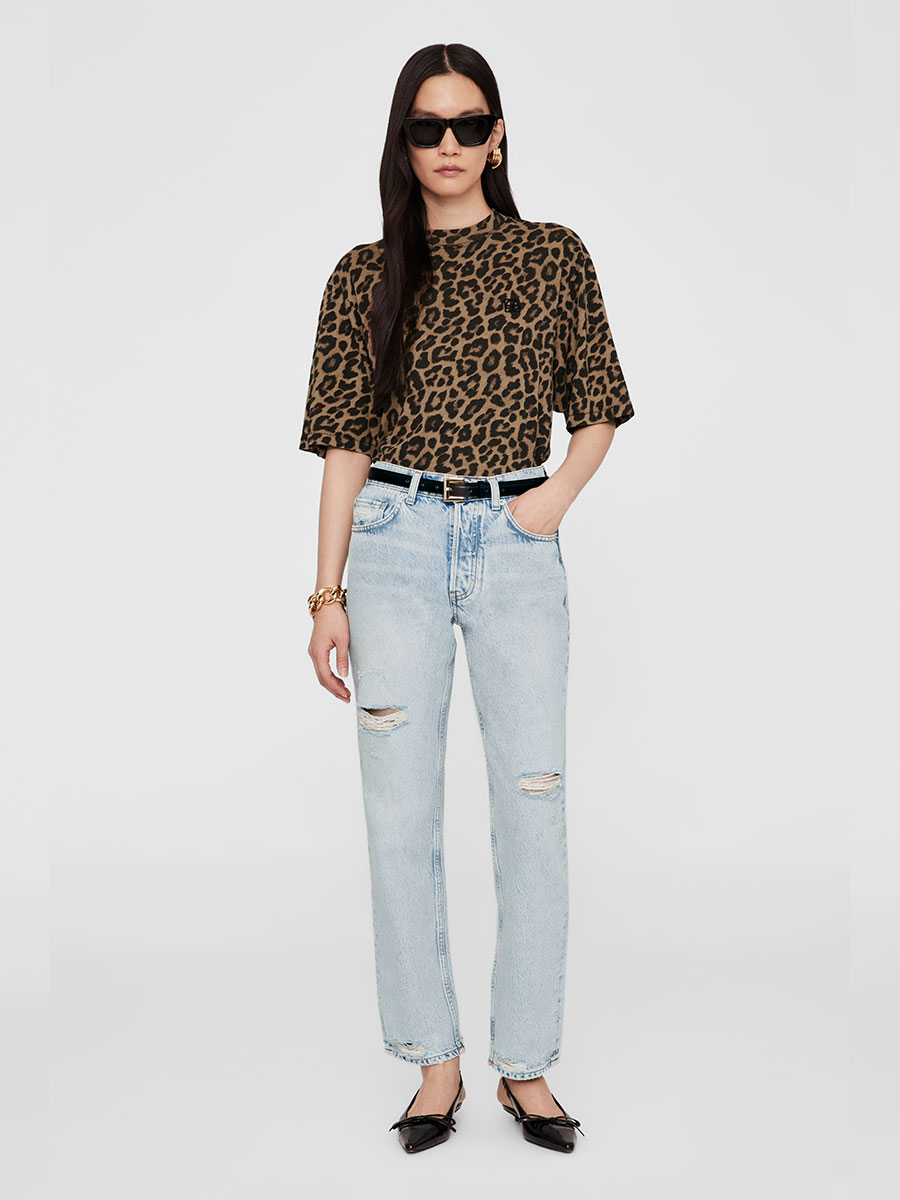 T-Shirt AVI von ANINE BING in Braun-Schwarz mit Leo-Muster